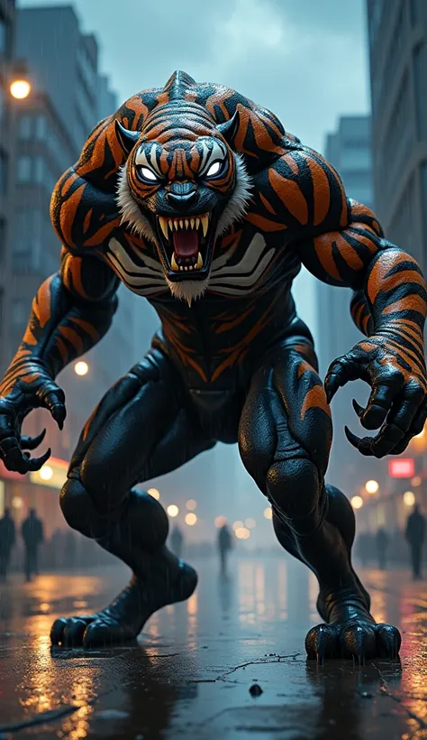 

**Hybrid Prompt:**  
*A digitally illustrated, hyper-realistic hybrid character blending Venom and a tiger in a dramatic and menacing pose. This creature combines Venom’s iconic black, textured, muscular armored suit with tiger-like features, including v...