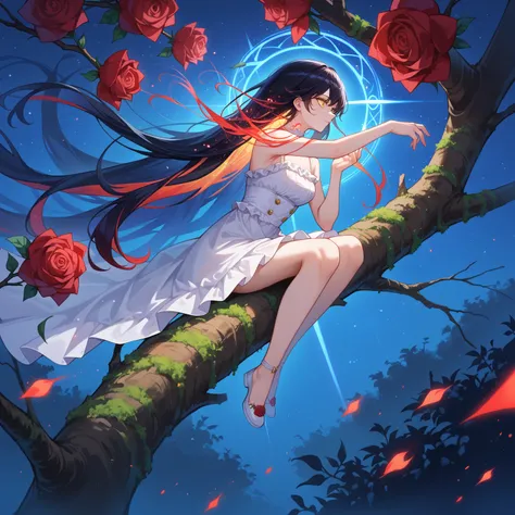 score_9, score_8_up, score_7_up, source_anime,
surreal, masterpiece, best quality, ultra-detailed, illustration, close-up, straight on, 1girl, very long black hair, yellow eyes, red roses, Kpop idol, floating hair,glowing hair, 
 night scene,red hues,starr...