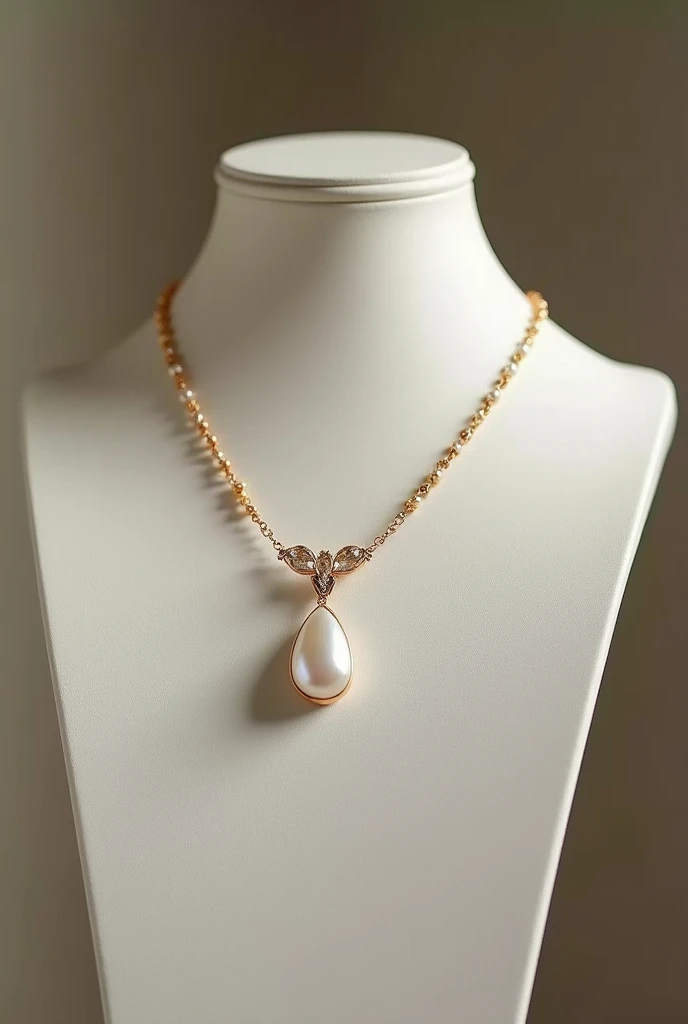 create a luxury tear shape pearl designed necklace inspired by the roman goddess venus place it in a necklace mannequin