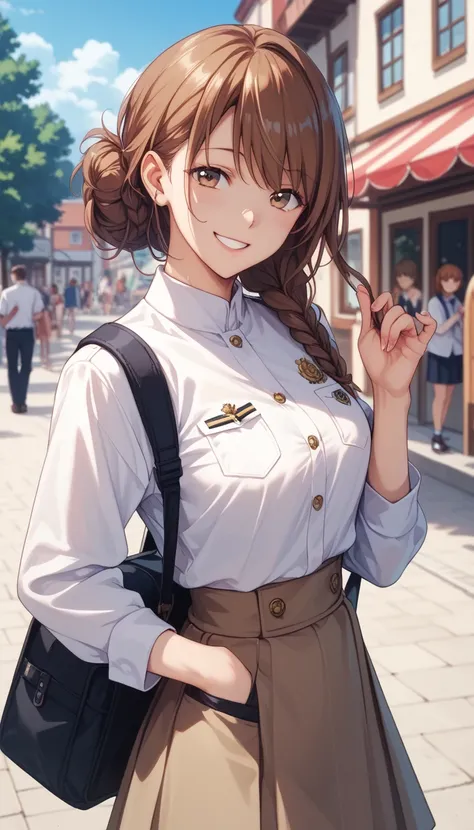 Around town、 Nagasaki Wild Rose、Brown Hair、 shorthair、smile、uniform