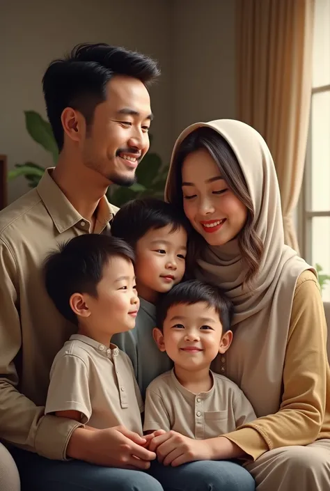 Family with 3 boys. The 42-year-old father of a district commission commissioner is the 37-year-old wife of the administrator of the integrated Islamic school education foundation