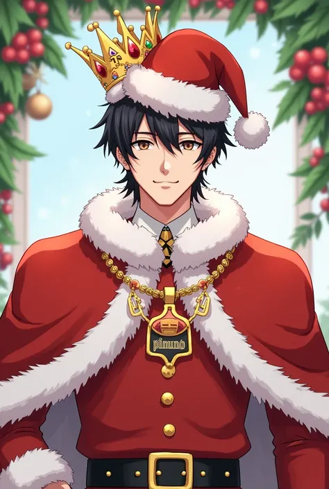 2d MAN christmas suit with crown and christmas hat 
 , black hair with a necklace named "PINUNO"
