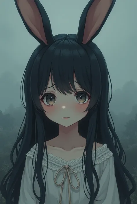 anime girl, cute , bunny ears , but sad