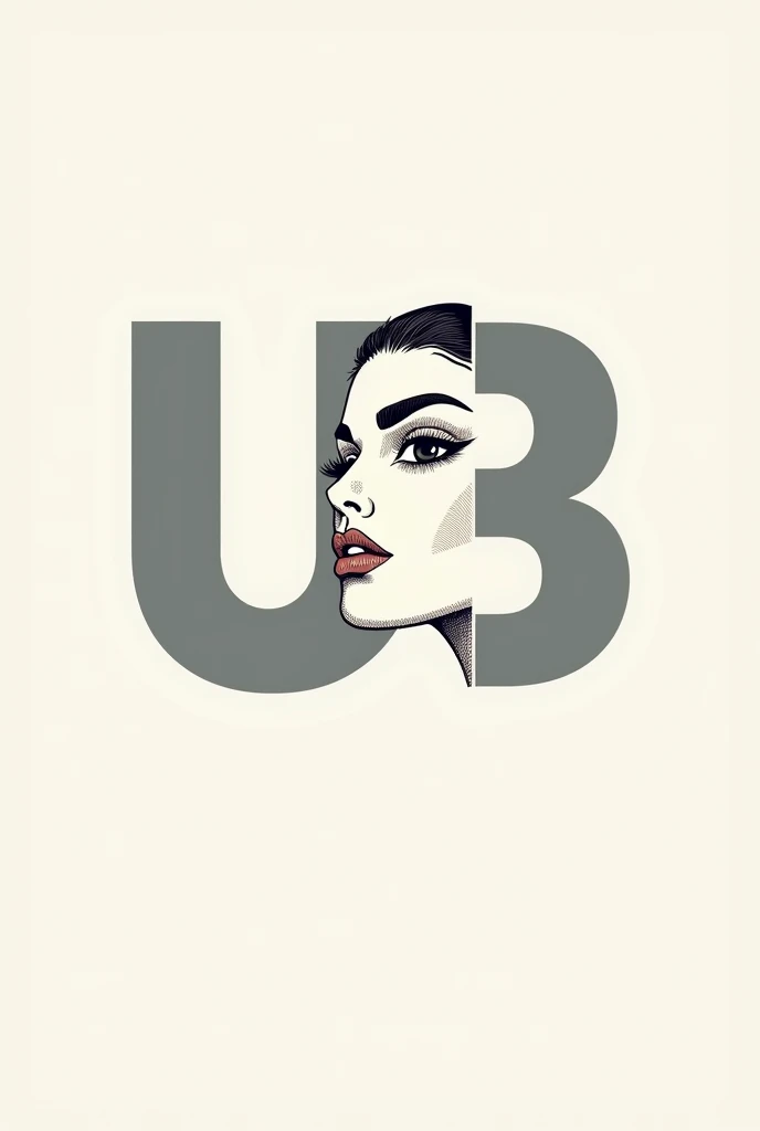  UB letter logo with a lady cross face drawing 
