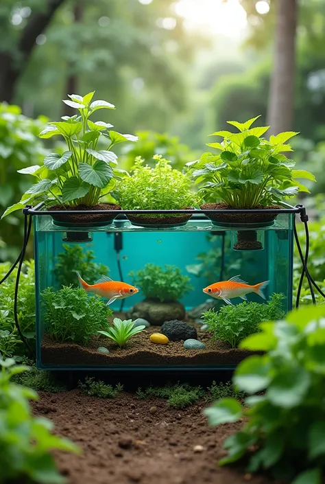 Aquaponic practice in garden with firtelizer

