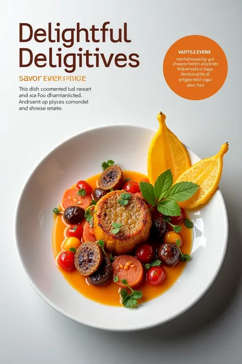 Front Cover:
Eye-catching Image: Use a high-quality, appetizing photo of your signature dish.

Title: A catchy title, such as "Delightful Delicacies" or "Savor Every Bite".

Tagline: Something intriguing like "Bringing Gourmet to Your Kitchen