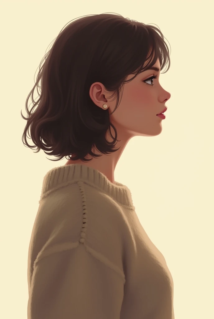 medium haired woman wearing sweater　profile　　　 silhouette