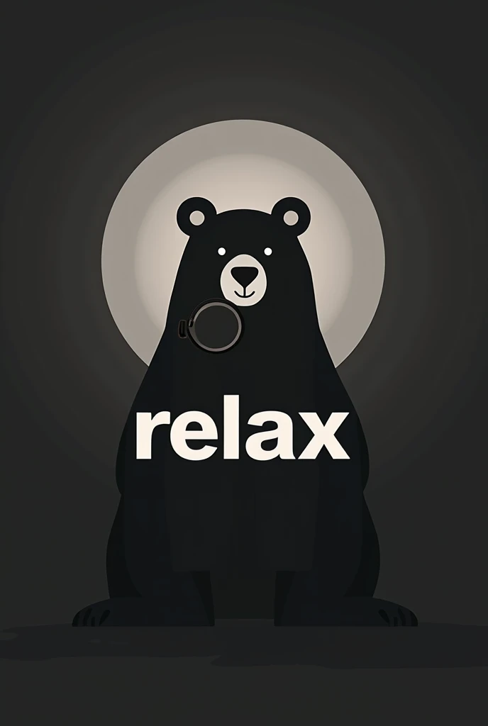 YouTube logo with the name  "relax"  with the minimalist image of a bear with a magnifying glass, with dark and white colors and themed around mystery and social themes