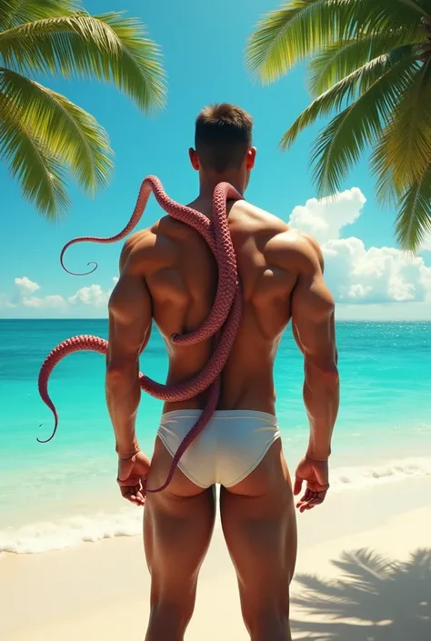 Tentacle bundle sexy hot male muscle underwear in beach

