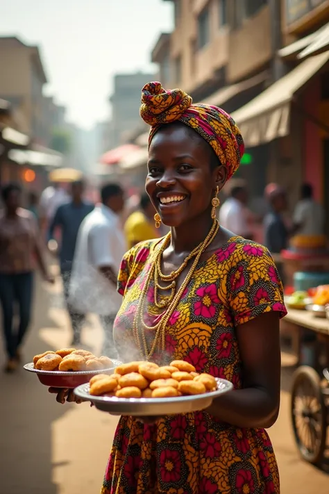 A video of an African woman selling fried bean cake on the street of Lagos 