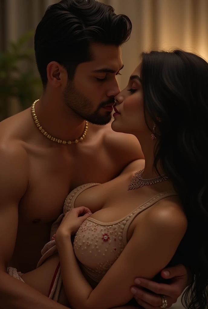 Sexy Indian girl with big breast, her boyfriend is feeding her breast 
