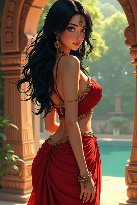 Anime girl in Indian style, realistic,sexy,hot,real,big ass