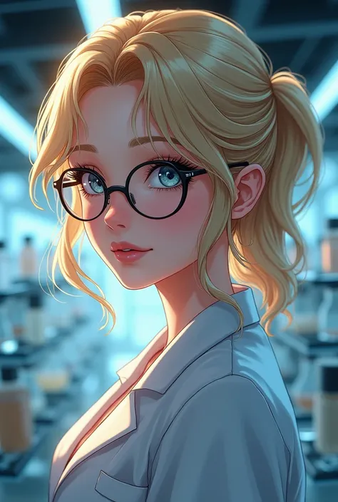 anime, German scientist,Beauty,glasses,sexy,lab coat 