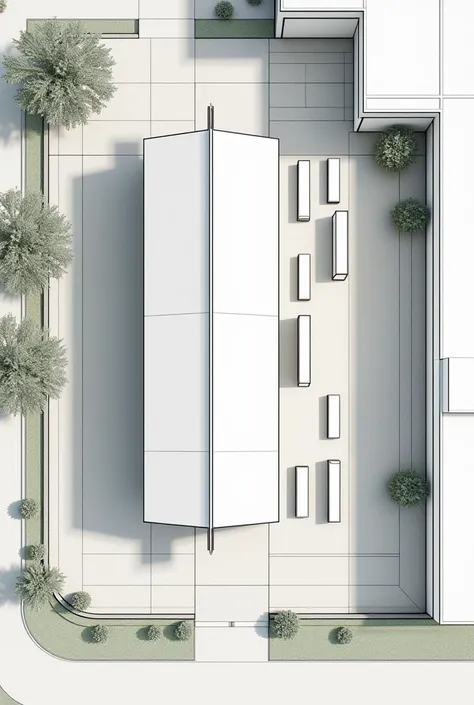 A plan for a  waiting station for a school that contains 419 students 
It must have a big roof  and benches underneath. With no people 
view is from the top of the building 
Make it look like a plan for an architecture 