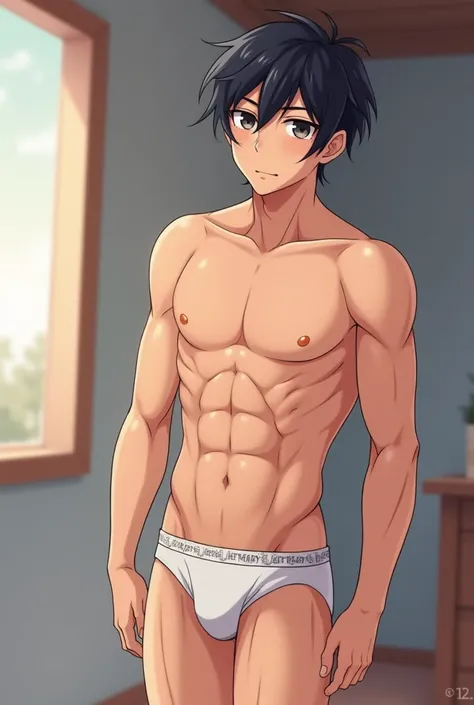 Anime guy takes off his clothes to show off his six-pack, takes off his pants, and also takes off his underwear,Cute, cuddly, and fucked