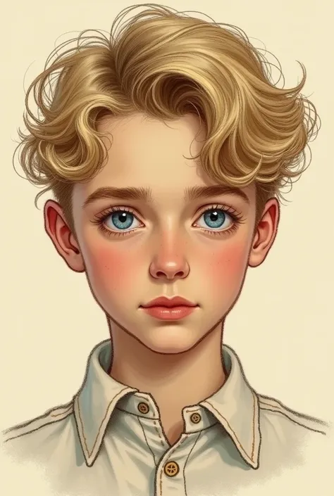 It generates an image of a young blond and white boy similar to the famous actor "timothee chalamet"  (50s drawing style, no realism)