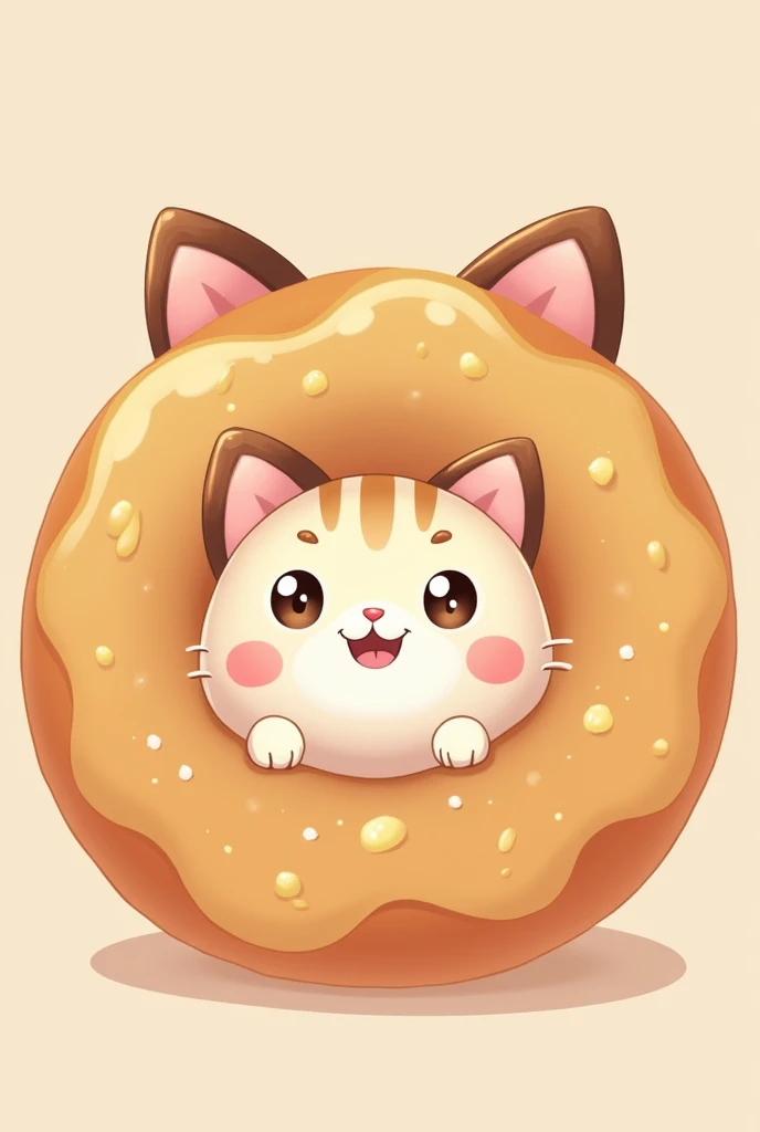 Cute cat stuck inside a donut, only head and ears are visible, kawaii, smiling, cute