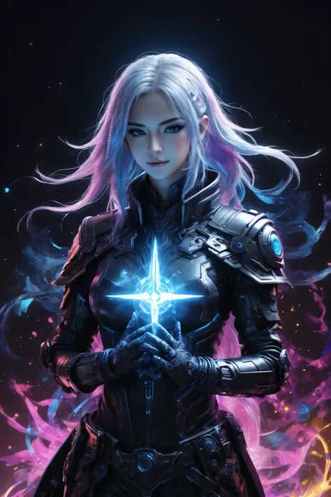 ランダムカラー、ランダムハウス、tower、wizard、グリッチノイズ、(anatomically correct, high details, best quality),Fractal geometry、Fractal Art、Gloves、Birds Eyes View、meditation、lightning、cube, Scorched、Thunder、Female、Less exposure、military、smile,Colorful Hair、Detailed face、Best Qua...