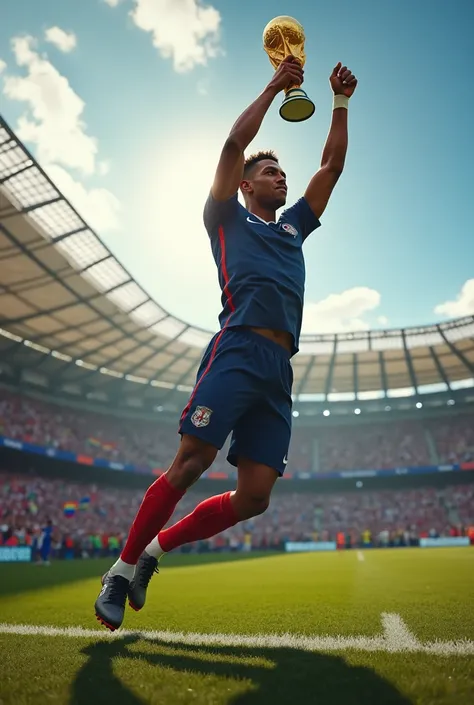 AI-generated image of mbappe lifting the World Cup trophy.