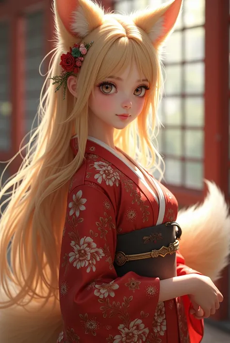  super high quality 、 super high definition 、 pretty girl、 cute、Fox Girl、 fox ear、Fox Tail、Blonde、 Very Long Hair 、 kimono、kimono、Large Breast, Huge Breast, sexy