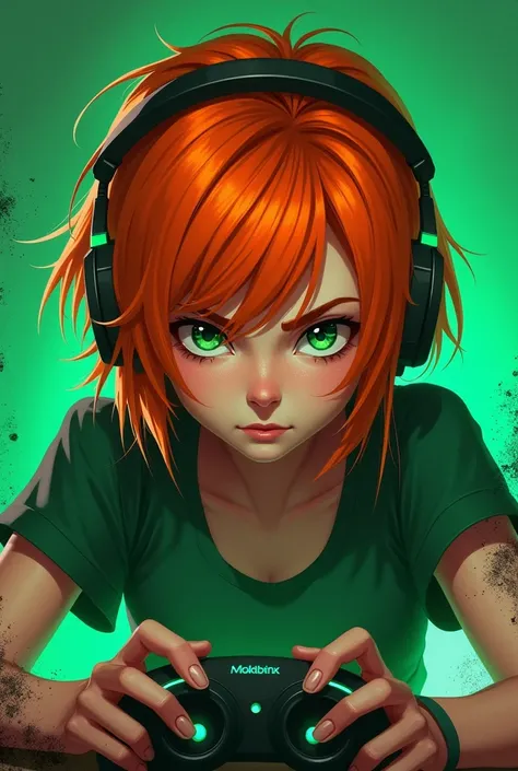 Girls  Orange hair, short There are scratches Green set Gamer 