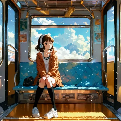 ( Extremely Detailed CG Unity 8K Wallpaper), ( best quality), ( best illustration), ( Best Shadow ), Realistic lighting, Beautiful detailed re-lighting,   Masterpiece ,  best quality, Lofi Artstyle, Lofi Art, 80s Anime style, Retro, Lo-Fi,  1 girl , Alone,...