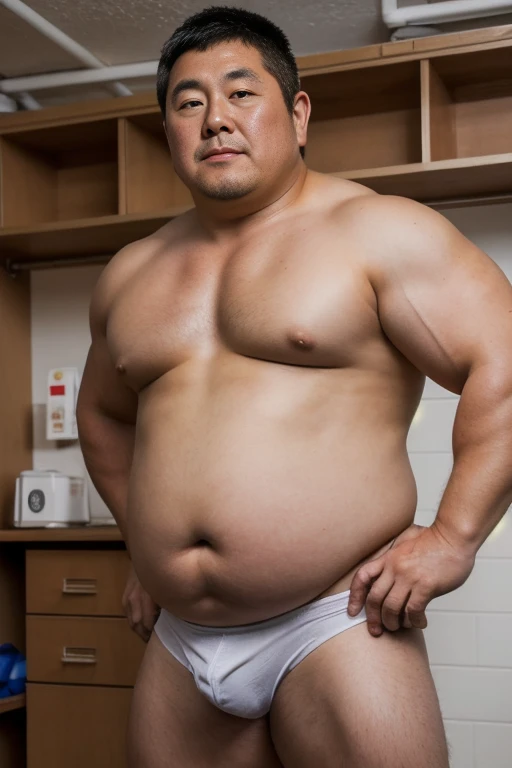    A slightly chubby Japanese boy   :2, Round face:2, Droopy eyes,      A Japanese man is standing next to a boy   ,    Hes wearing a white jockstrap   , They are father and son, Natural Hair,   it clearly depicts someones hand      ,     Anatomically Accu...