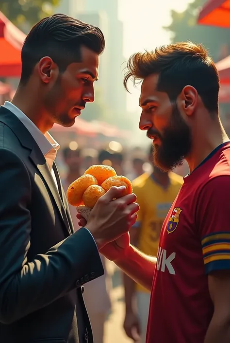 Cristiano watching Messi eating paanipoori 