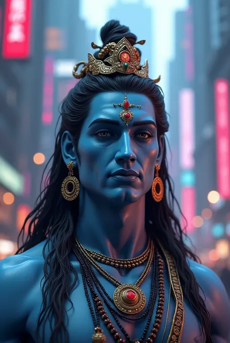 Ethereal mahadev in 16K Hyper-Realistic Cyberpunk Styl...