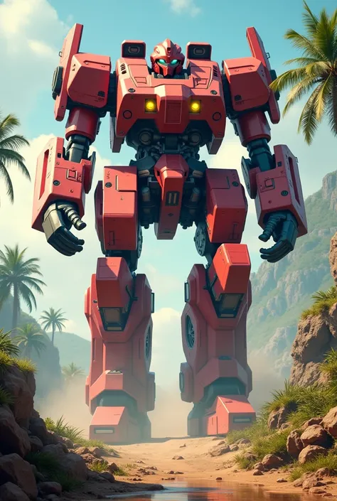 Red Giant Car Racing Mecha Robot , Background Island