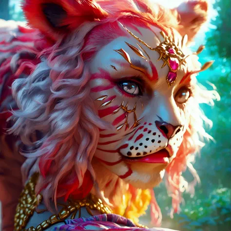  Ultra detailed beautiful girl, with the Ferocious Lioness,  cinematic ,  cinematic  Light,  realistic , 3D rendering,  very detailed  Face,  very detailed ,  realistic  Appearance,  realistic ,  realistic  Girl,  very detailed  Hair