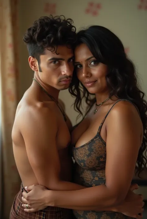 A teen boy grabs indian mature milf from behind tightly make her more chubby and turn her