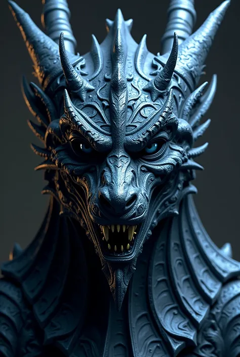 Really black and blue dragon mask
Without an open mouth and more horns and more lighter,make it only a mask


