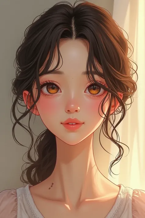 ren girl brown curly hair brown eyes brown eyes Manhwa version 