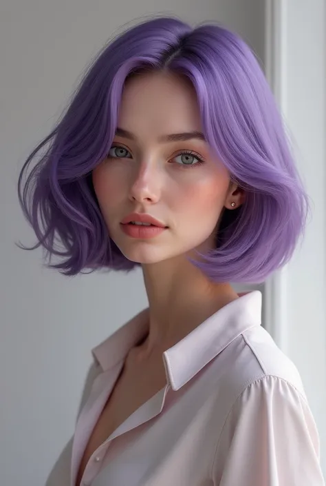 A purple bob hair matured girl without clotches
