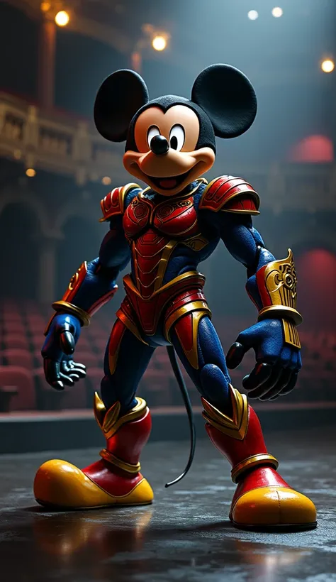 A powerful and cinematic hybrid of Mickey Mouse and Donald Duck stands menacingly in the same dark, grand theater. This super hybrid combines Mickeys rounded features and cheerful charm with Donalds feathery textures and fierce expressions. The result is a...