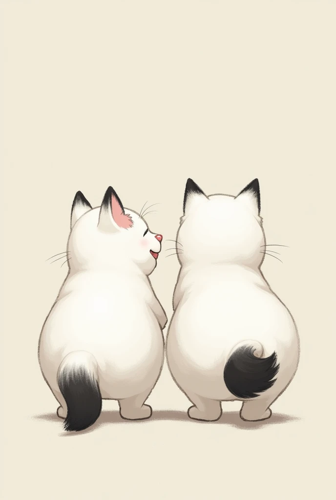 White cat　 Munchkins 　２Animals　 back view　１Animalsは尻尾が黒