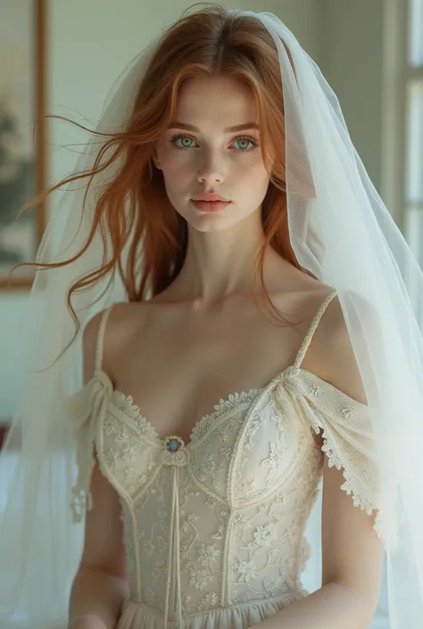 A beautiful girl wearing a dress and veil 