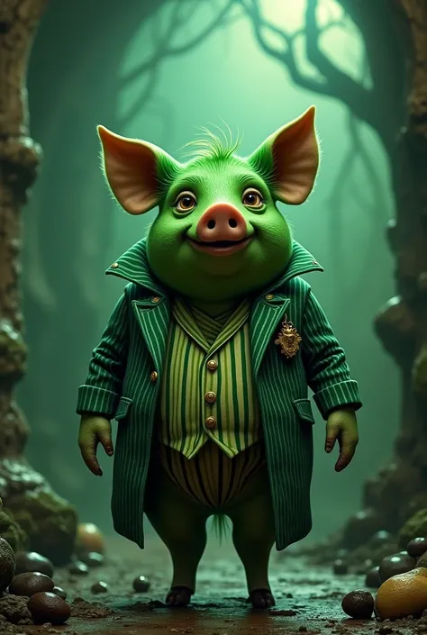 Green pig with beetlejuice character clothes 