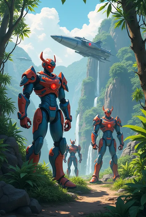 Amazonian Peruvian background with ships in the style of Megaman X standing out as a background for Mavericks