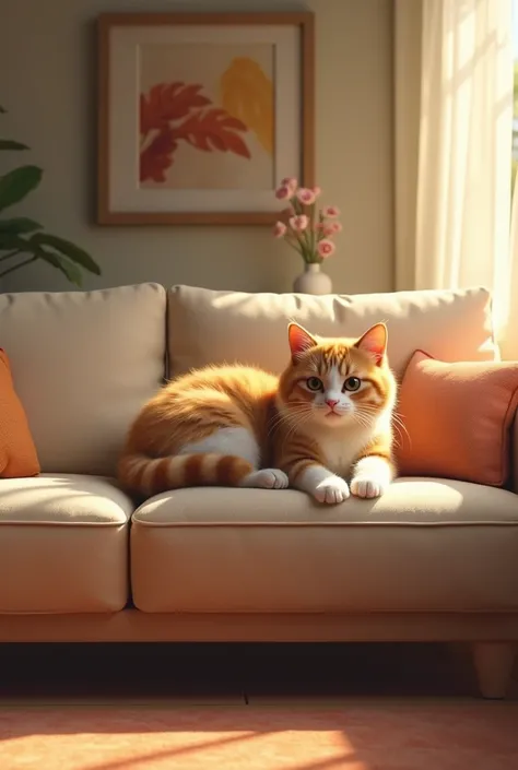 A couch with a cats tail sticking out