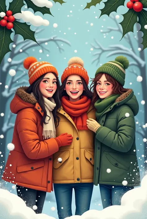  A group of diverse teenagers (3-4) bundled up in winter clothing, surrounded by snowflakes, holly, or other winter elements. Theyre all smiling and having fun, conveying a sense of friendship and joy.

*Color Scheme:*

- Main color: A bright, icy blue (#4...