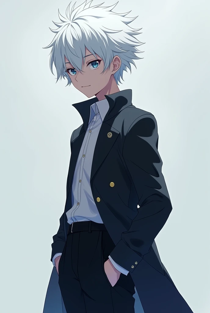 Anime , 18 years old youth, white hair, cold style, full body photo 