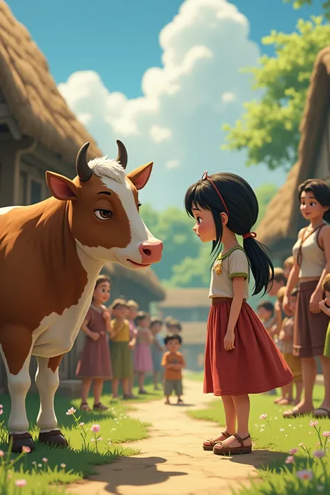 Villagers saw rima and cow singing together and were amazed by their frendship