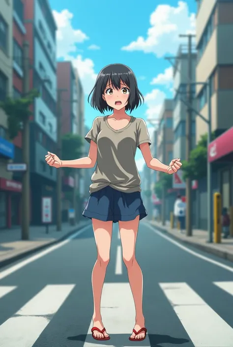 Woman in the middle of the street who couldnt hold back urinating (Anime)