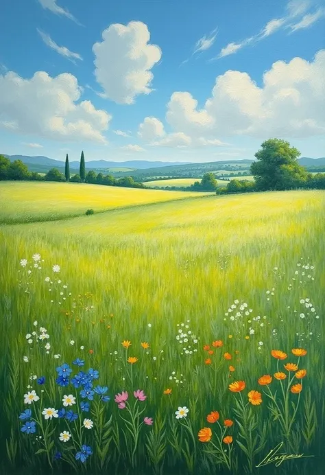  to create a meadow ，, the ， image with a view of the earth from directly above should only include grass and no other objects，Asking Monet 、Impressionist style，