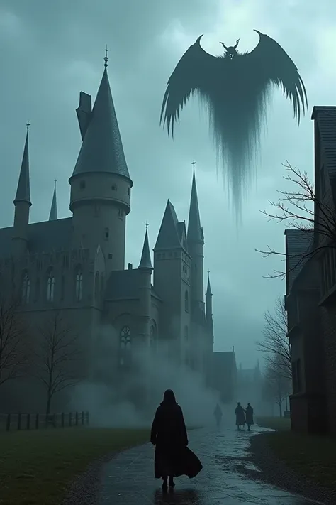 We need art for the Harry Potter movie where dimenirs fly over Hogwarts School 