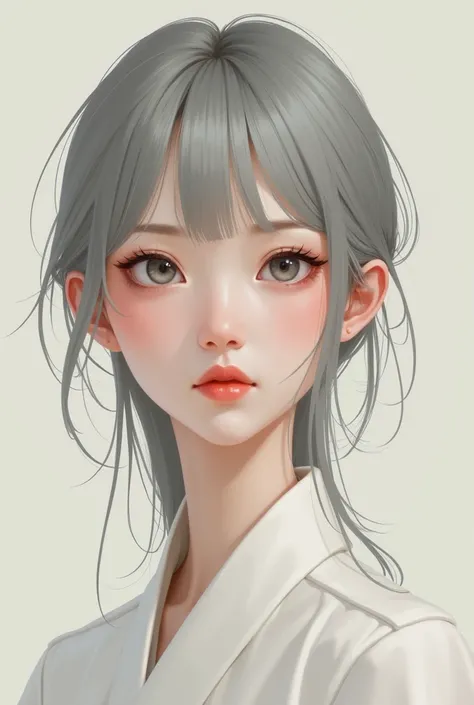 Gray haired oriental girl with bangs 2D