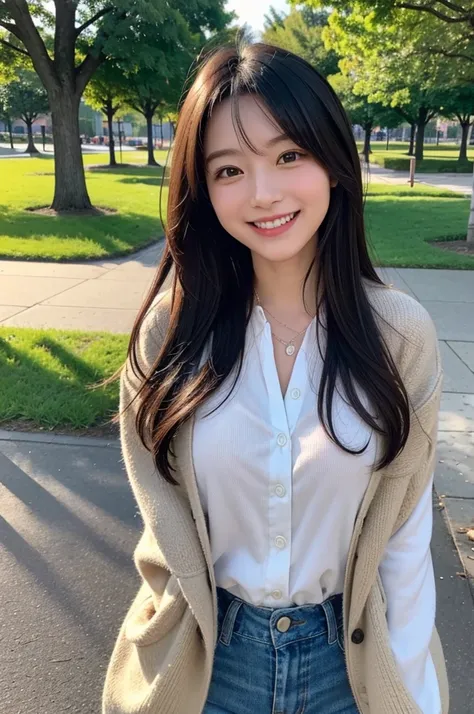  cute
smile, Grin, 
THE ATMOSPHERE OF HAVING A DATE AT THE PARK 
The style of the whole body is good
Super high image quality top quality
やや茶髪
髪は肩までの長さ
満面の笑み

