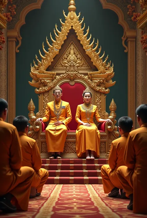 THE THAI KING AND QUEEN SIT ON THE THRONE, WITH THE AMBER SENATORS SITTING SQUATTING.